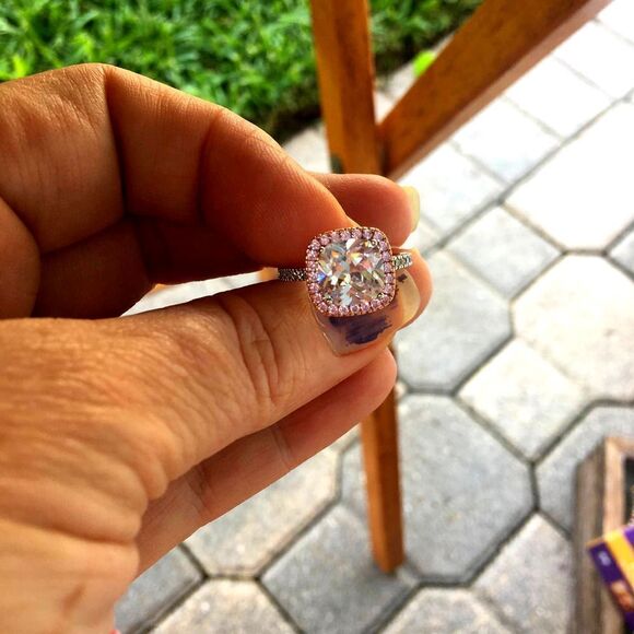 Two Tone Rose Gold Cushion Cut Sterling Silver Ring Size 7 - Picture 6 of 9